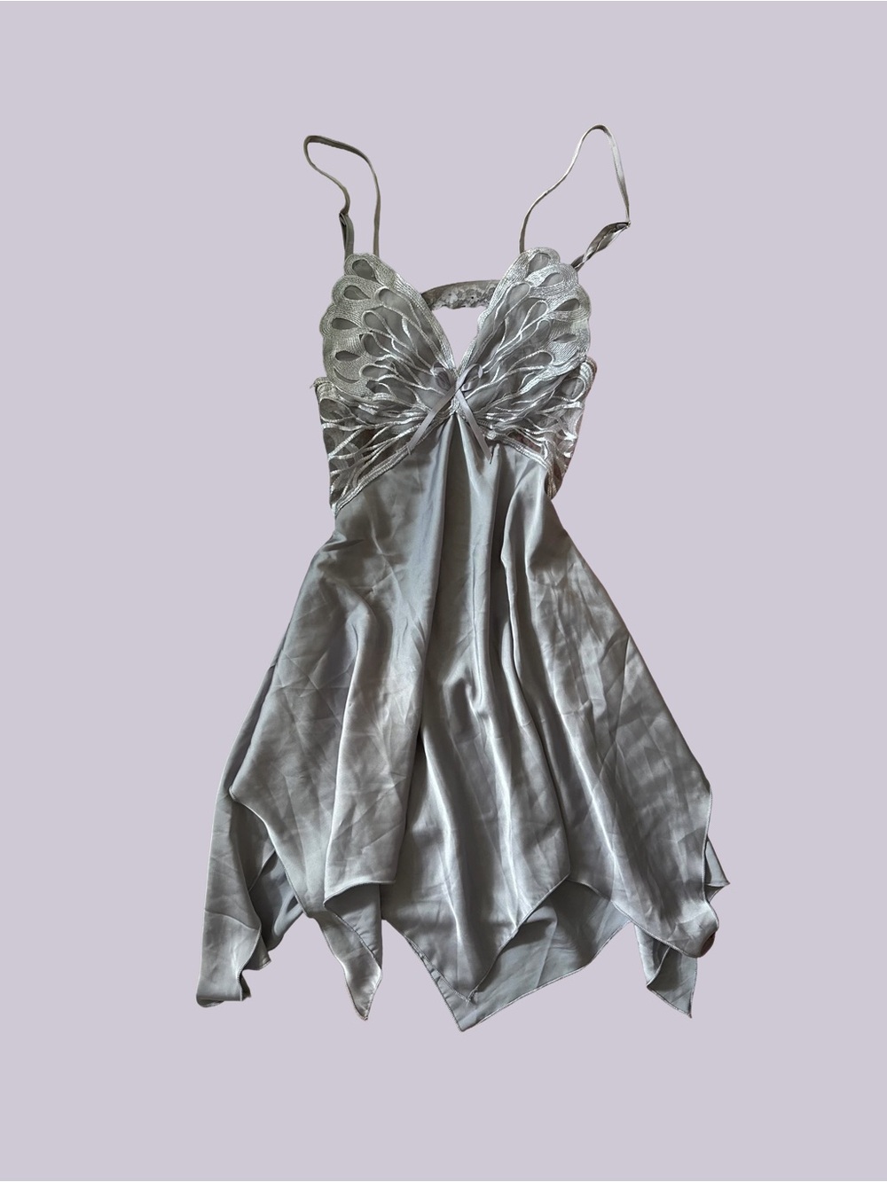 Silver Satin Handkerchief Hem Slip Dress